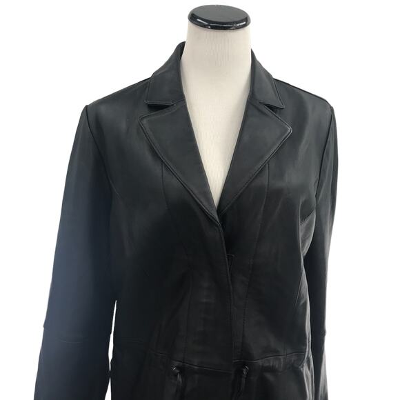 Travelsmith Black Leather Tie Waist Jacket - Picture 3 of 10